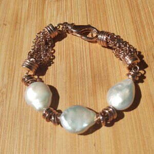 Honora Coin freshwater pearl bronze Italy bracelet, chunky